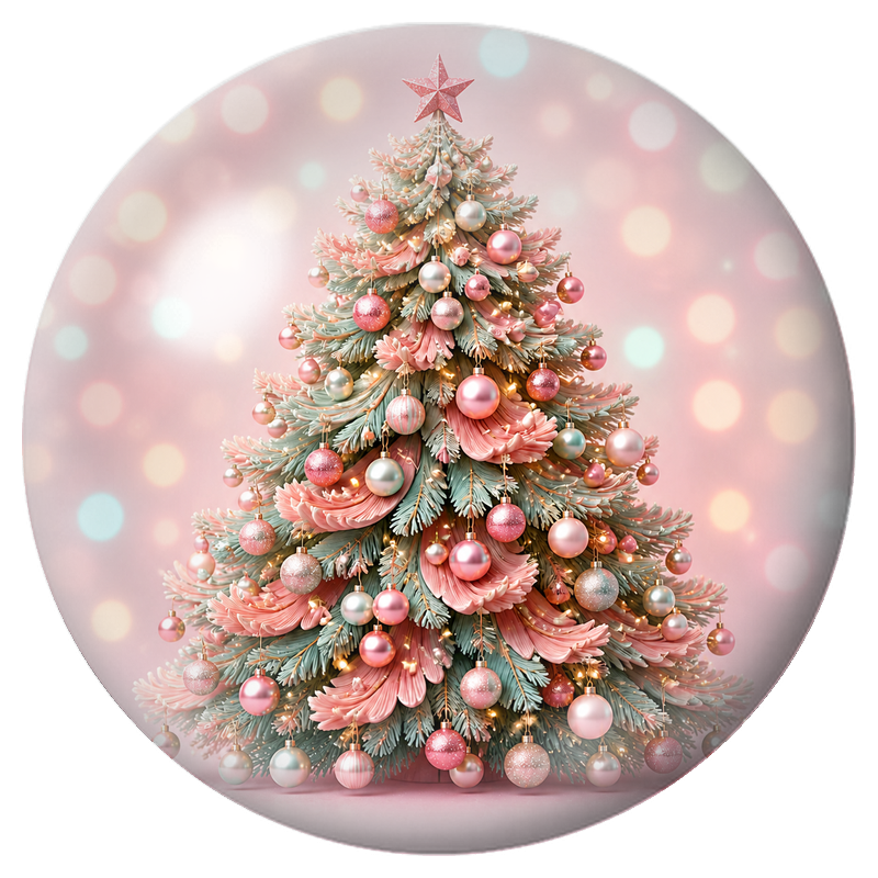 Cabochon en Verre Illustré Sapin de Noël Rose et Vert d’Eau 12 à 25mm