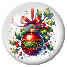 Cabochon en Verre Illustré Boule de Noël Rouge et Verte avec Houx 12 à 25mm pour la Création de Bijoux Fantaisie - DIY