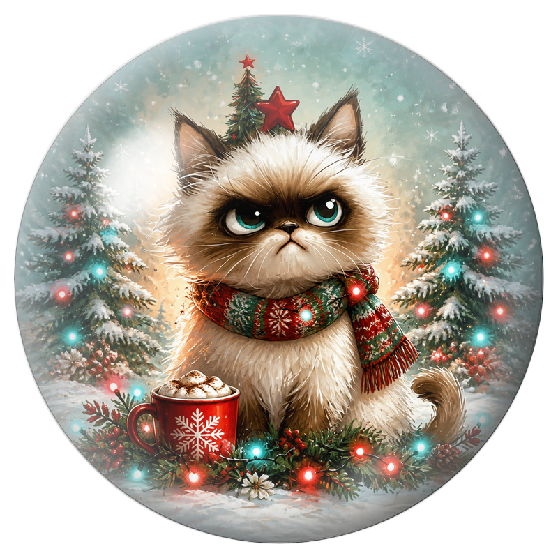 Cabochon en Verre Illustré Chat Boudeur au Chocolat Chaud de Noël 12 à 25mm