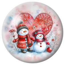 Cabochon en Verre Illustré Couple de Bonshommes de Neige au Cœur Rouge 12 à 25mm pour la Création de Bijoux Fantaisie - DIY