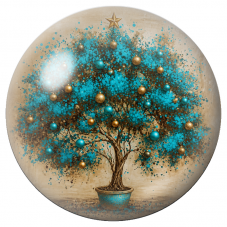 Cabochon en Verre Illustré Arbre de Noël Turquoise et Doré 12 à 25mm pour la Création de Bijoux Fantaisie - DIY