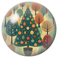 Cabochon en Verre Illustré Sapin de Noël dans une Forêt Rétro 12 à 25mm pour la Création de Bijoux Fantaisie - DIY
