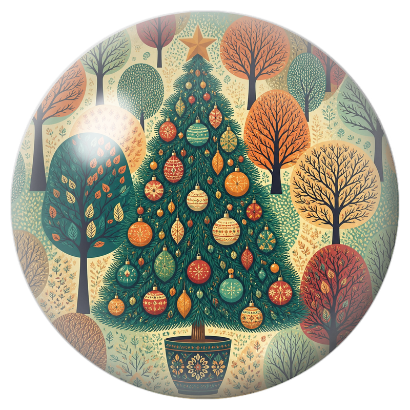 Cabochon en Verre Illustré Sapin de Noël dans une Forêt Rétro 12 à 25mm