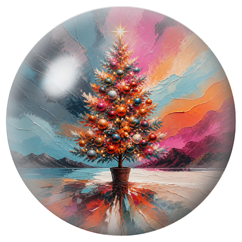 Cabochon en Verre Illustré Sapin de Noël Abstrait aux Couleurs Vives 12 à 25mm