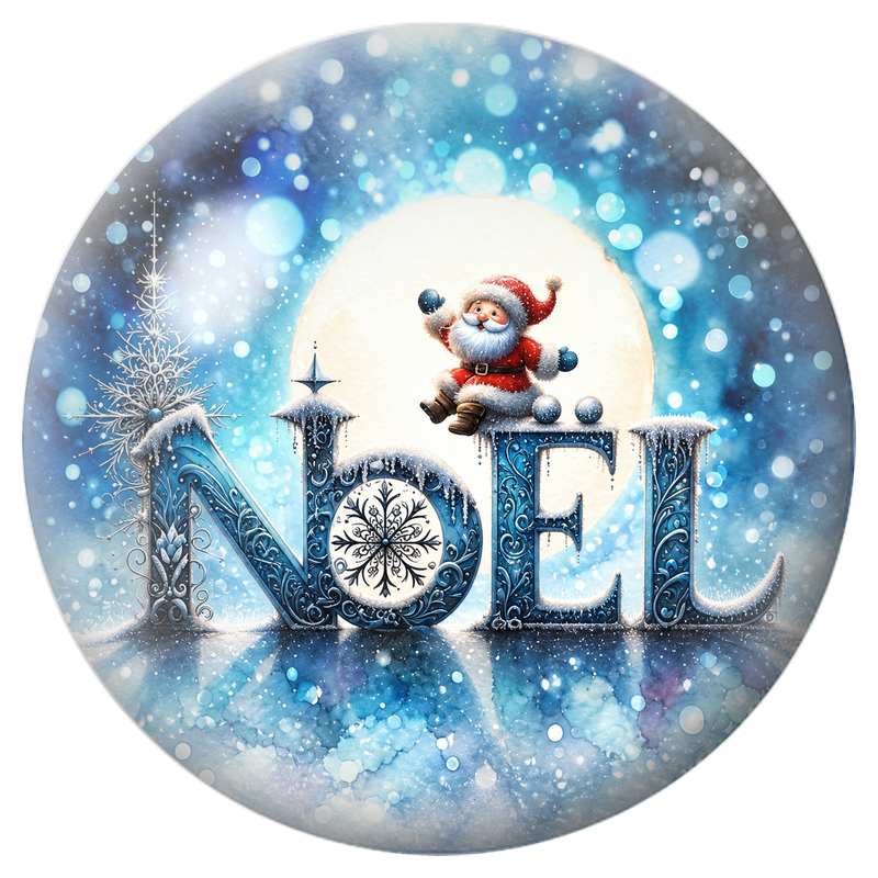 Cabochon en Verre Illustré Père Noël Jouant sur les Lettres Noël 12 à 25mm