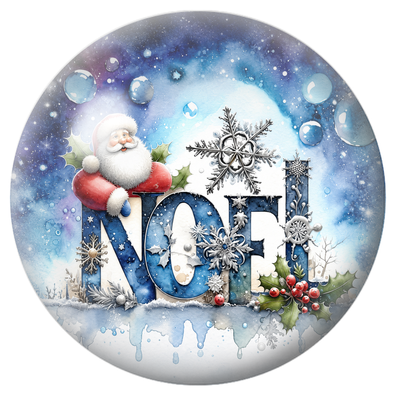 Cabochon en Verre Illustré Père Noël et Grandes Lettres Noël 12 à 25mm