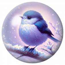 Cabochon en Verre Illustré Petit Oiseau Bleu dans la Lumière Mauve 12 à 25mm pour la Création de Bijoux Fantaisie - DIY