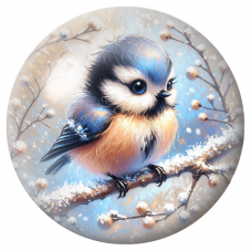 Cabochon en Verre Illustré Mésange Bleue parmi les Baies Givrées 12 à 25mm pour la Création de Bijoux Fantaisie - DIY