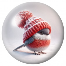 Cabochon en Verre Illustré Oiseau Rouge au Grand Bonnet Enneigé 12 à 25mm pour la Création de Bijoux Fantaisie - DIY