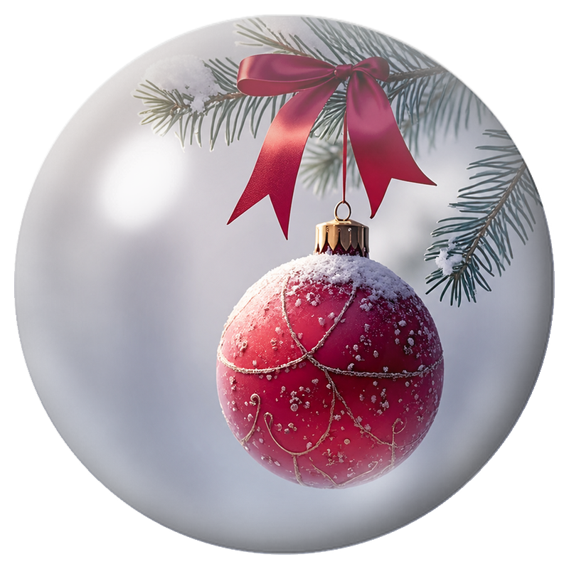 Cabochon en Verre Illustré Boule de Noël Rose au Nœud Rouge 12 à 25mm