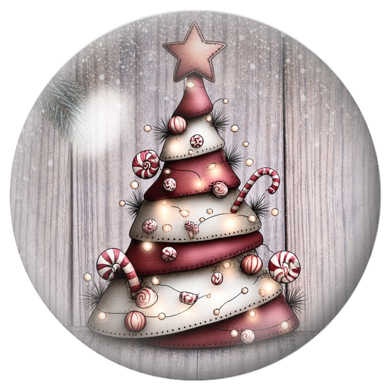 Cabochon en Verre Illustré Sapin de Noël en Tissu aux Sucreries 12 à 25mm