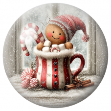 Cabochon en Verre Illustré Bonhomme en Pain d’Épices dans un Mug Rayé 12 à 25mm pour la Création de Bijoux Fantaisie - DIY