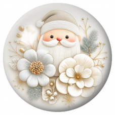 Cabochon en Verre Illustré Père Noël parmi les Fleurs Blanches et Dorées 12 à 25mm pour la Création de Bijoux Fantaisie - DIY