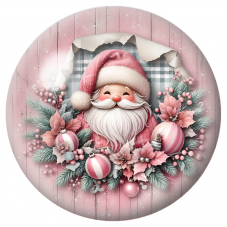 Cabochon en Verre Illustré Père Noël Rose dans une Couronne Fleurie 12 à 25mm pour la Création de Bijoux Fantaisie - DIY