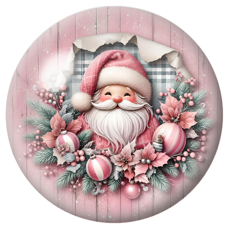 Cabochon en Verre Illustré Père Noël Rose dans une Couronne Fleurie 12 à 25mm