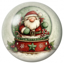 Cabochon en Verre Illustré Père Noël dans une Boule à Neige Rouge et Verte 12 à 25mm pour la Création de Bijoux Fantaisie - DIY