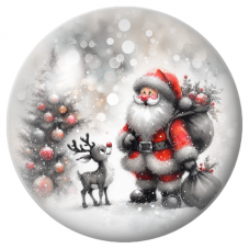 Cabochon en Verre Illustré Père Noël et Petit Renne sous la Neige 12 à 25mm pour la Création de Bijoux Fantaisie - DIY