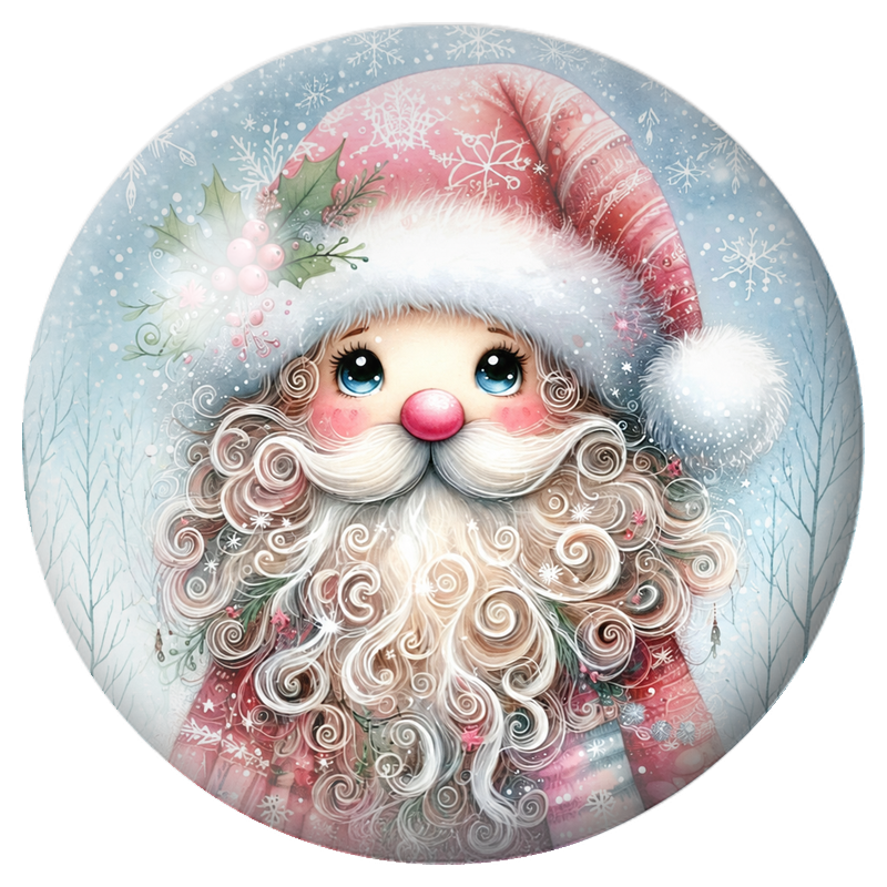 Cabochon en Verre Illustré Père Noël Rose à la Barbe Bouclée 12 à 25mm