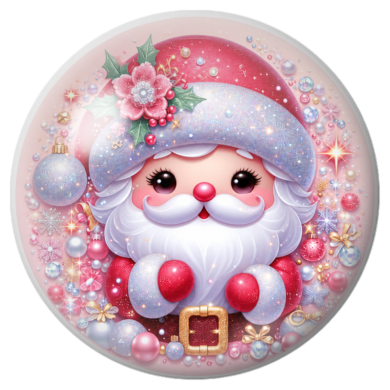 Cabochon en Verre Illustré Père Noël Rose aux Bijoux Scintillants 12 à 25mm