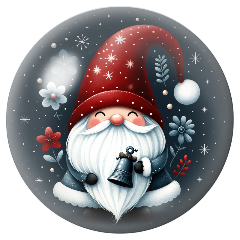 Cabochon en Verre Illustré Lutin de Noël à la Clochette Argentée 12 à 25mm