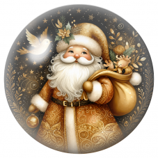 Cabochon en Verre Illustré Père Noël Doré et Petit Renne 12 à 25mm pour la Création de Bijoux Fantaisie - DIY