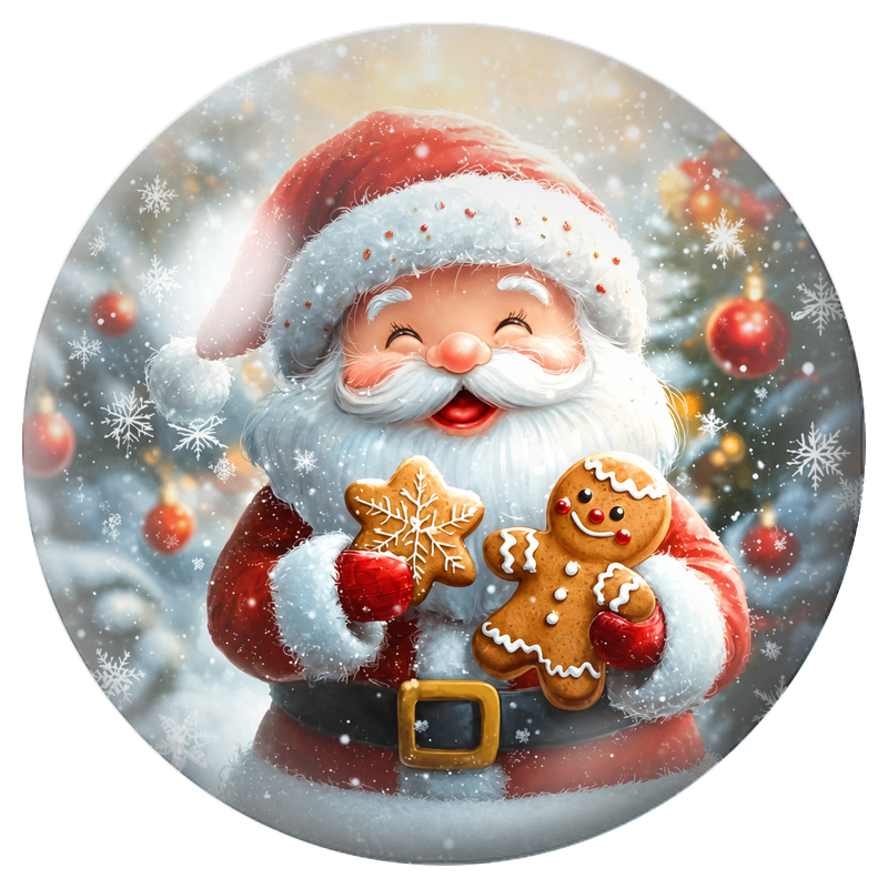 Cabochon en Verre Illustré Père Noël aux Biscuits en Pain d’Épices 12 à 25mm