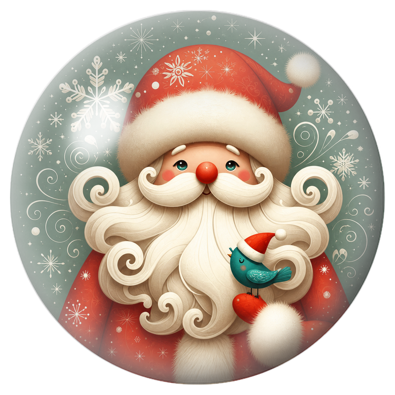 Cabochon en Verre Illustré Père Noël et Petit Oiseau Turquoise 12 à 25mm