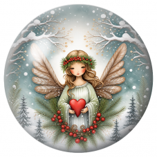 Cabochon en Verre Illustré Fée d’Hiver au Cœur Rouge 12 à 25mm pour la Création de Bijoux Fantaisie - DIY