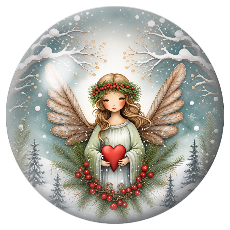 Cabochon en Verre Illustré Fée d’Hiver au Cœur Rouge 12 à 25mm