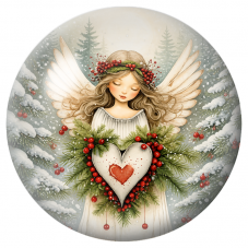 Cabochon en Verre Illustré Ange à la Couronne de Sapin en Cœur 12 à 25mm pour la Création de Bijoux Fantaisie - DIY