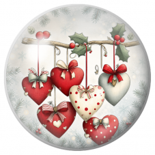 Cabochon en Verre Illustré Cœurs de Noël Suspendus au Houx 12 à 25mm pour la Création de Bijoux Fantaisie - DIY