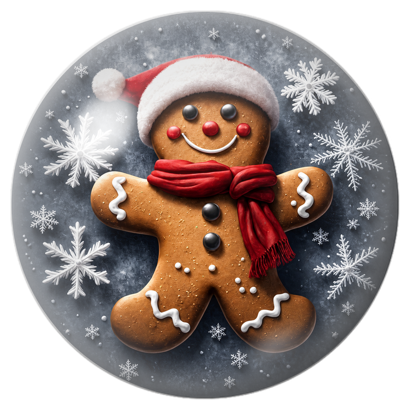 Cabochon en Verre Illustré Bonhomme en Pain d’Épices sous les Flocons 12 à 25mm