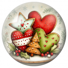 Cabochon en Verre Illustré Biscuits de Noël en Cœurs et Étoiles 12 à 25mm pour la Création de Bijoux Fantaisie - DIY