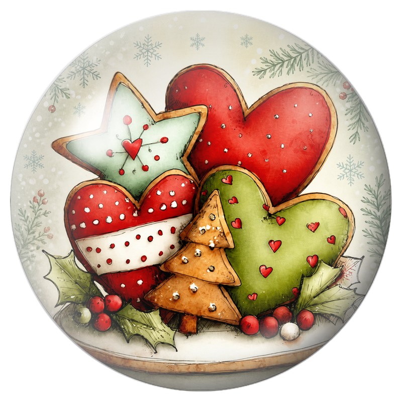 Cabochon en Verre Illustré Biscuits de Noël en Cœurs et Étoiles 12 à 25mm