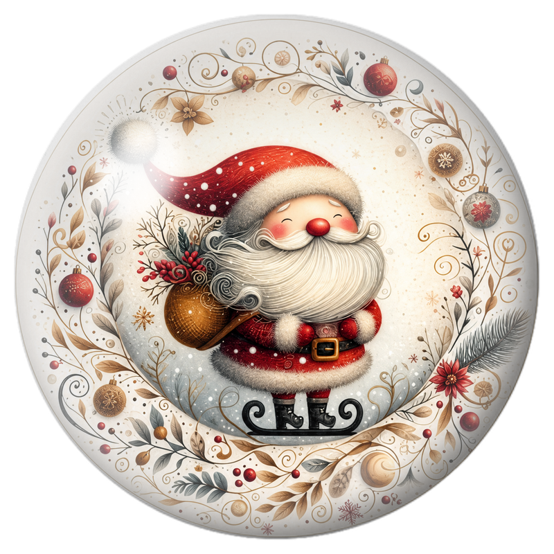 Cabochon en Verre Illustré Père Noël sur son Traîneau Fleuri 12 à 25mm