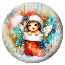 Cabochon en Verre Illustré Bébé Ange dans une Chaussette de Noël 12 à 25mm pour la Création de Bijoux Fantaisie - DIY