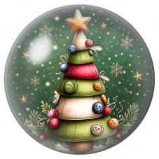 Cabochon en Verre Illustré Sapin de Noël en Tissu et Boutons 12 à 25mm pour la Création de Bijoux Fantaisie - DIY