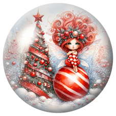 Cabochon en Verre Illustré Fée Rousse sur une Boule Rayée Rouge 12 à 25mm pour la Création de Bijoux Fantaisie - DIY