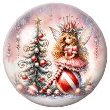 Cabochon en Verre Illustré Fée de Noël Rose à la Couronne Rouge 12 à 25mm pour la Création de Bijoux Fantaisie - DIY