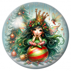 Cabochon en Verre Illustré Reine Fée de Noël sur une Boule Rayée 12 à 25mm pour la Création de Bijoux Fantaisie - DIY