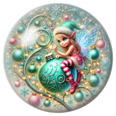 Cabochon en Verre Illustré Fée Lutin sur une Boule Turquoise 12 à 25mm pour la Création de Bijoux Fantaisie - DIY