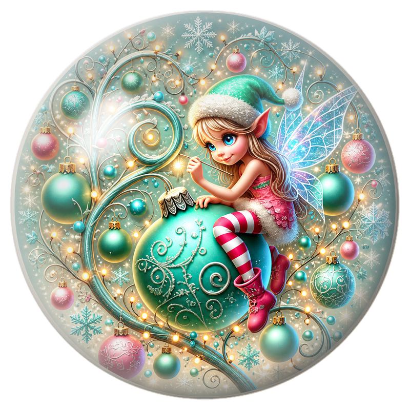 Cabochon en Verre Illustré Fée Lutin sur une Boule Turquoise 12 à 25mm