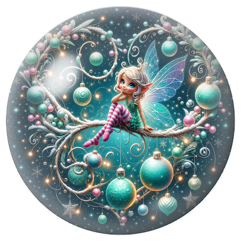 Cabochon en Verre Illustré Fée Argentée dans les Lumières de Noël 12 à 25mm