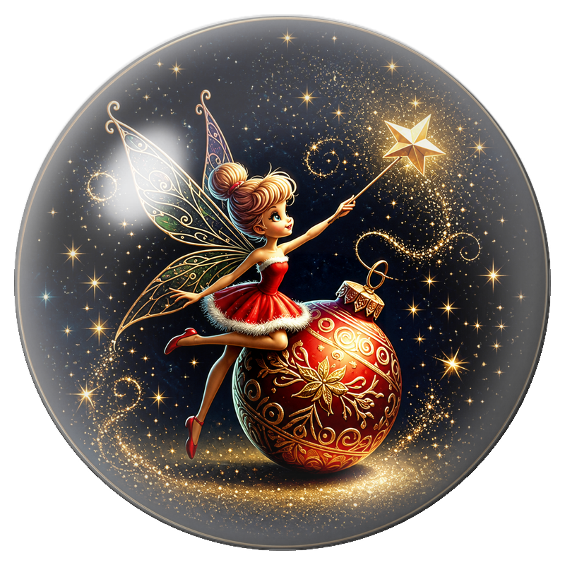 Cabochon en Verre Illustré Fée de Noël à la Baguette Étoilée 12 à 25mm