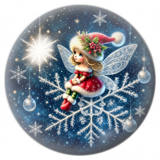Cabochon en Verre Illustré Fée de Noël sur un Flocon de Cristal 12 à 25mm pour la Création de Bijoux Fantaisie - DIY