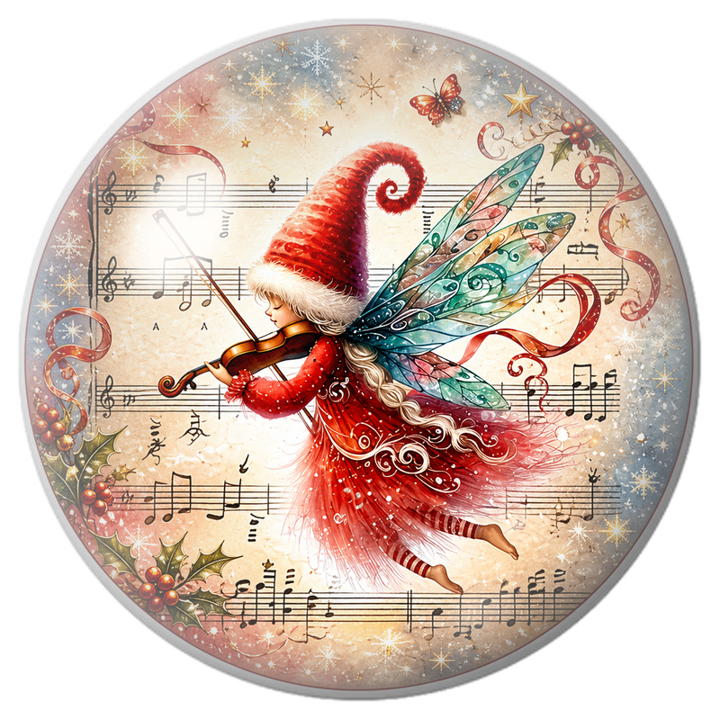Cabochon en Verre Illustré Fée de Noël Jouant du Violon 12 à 25mm