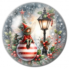 Cabochon en Verre Illustré Fée de Noël près du Réverbère Enneigé 12 à 25mm pour la Création de Bijoux Fantaisie - DIY