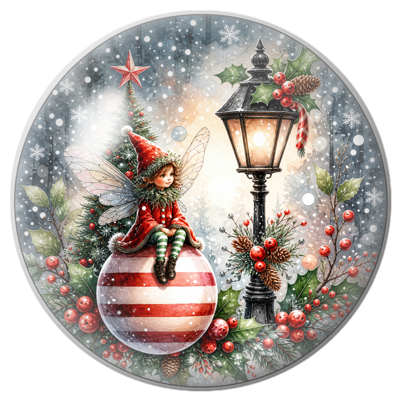 Cabochon en Verre Illustré Fée de Noël près du Réverbère Enneigé 12 à 25mm