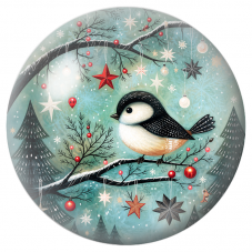 Cabochon en Verre Illustré Mésange parmi les Étoiles de Noël 12 à 25mm pour la Création de Bijoux Fantaisie - DIY