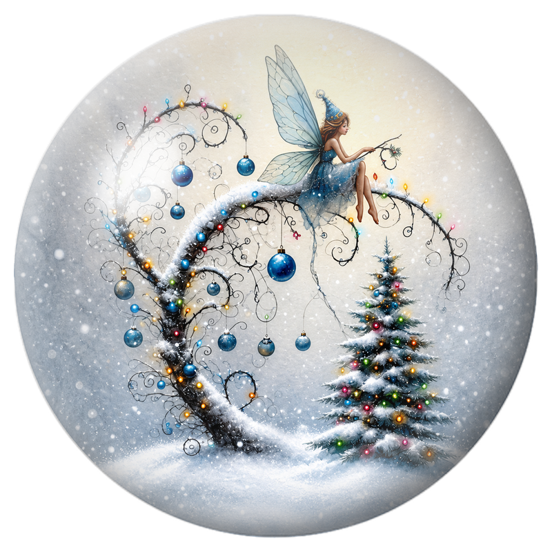 Cabochon en Verre Illustré Fée Bleue sur une Branche Illuminée 12 à 25mm